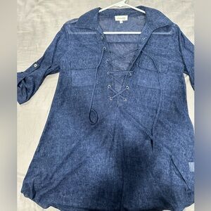 Siren Lily Denim blue lace-up blouse size small